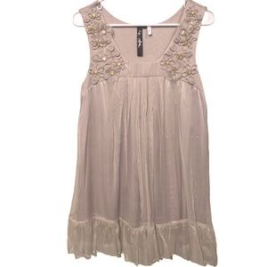 LuLuVia Silk Chiffon Tank Tunic Feminine Bohemian Embellished Flower Large